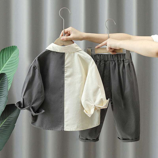Boy's Loose Fit Long Sleeve Shirt and Pants Two-piece Outfit Set - ChoreGirl