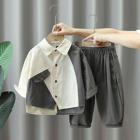Boy's Loose Fit Long Sleeve Shirt and Pants Two-piece Outfit Set - ChoreGirl