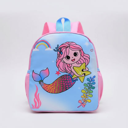 Children's backpack with mermaid design on a white background