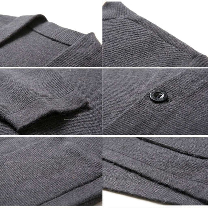 Collage of close-up details of a gray sweater