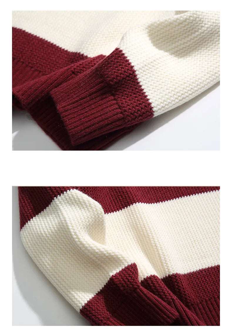 Couples Matching Loose Round Neck Striped Knitted Sweater - ChoreGirl
