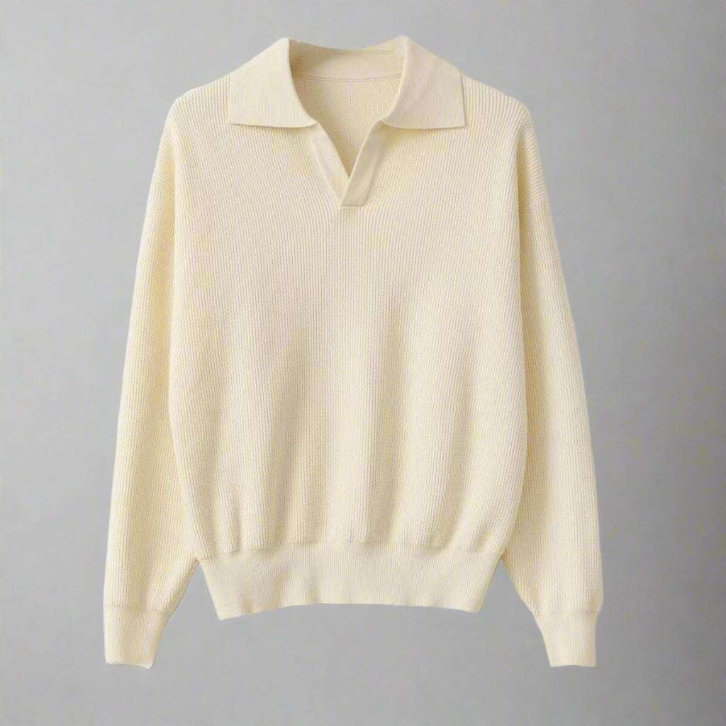 Men's Solid Color Loose Long Sleeves Polo Sweater