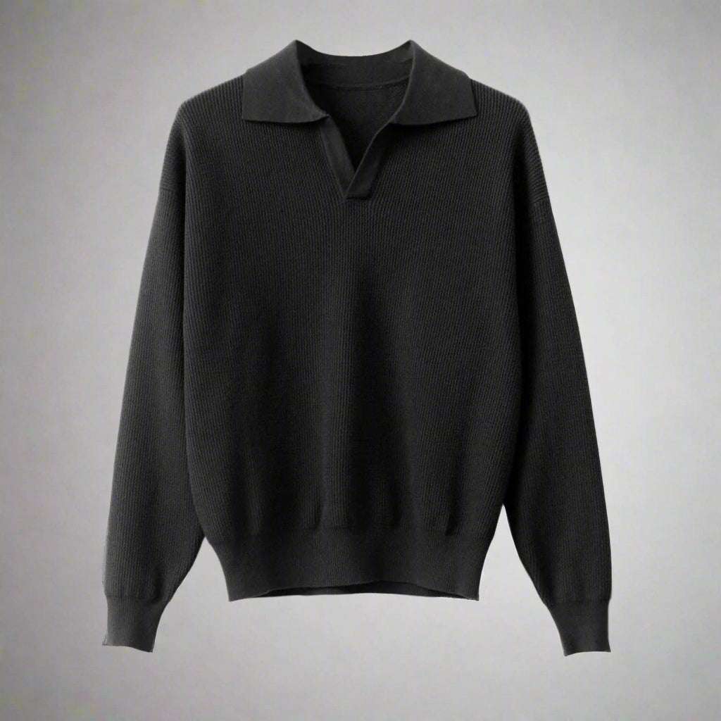 Men's Solid Color Loose Long Sleeves Polo Sweater