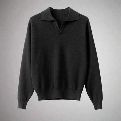 Men's Solid Color Loose Long Sleeves Polo Sweater