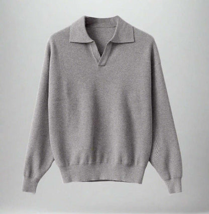 Men's Solid Color Loose Long Sleeves Polo Sweater