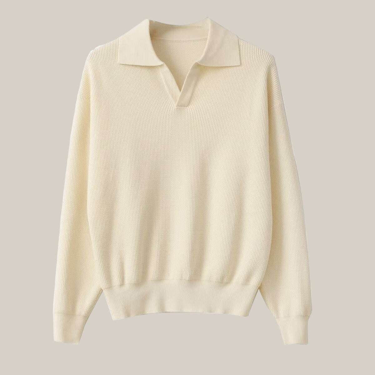 Men's Solid Color Loose Long Sleeves Polo Sweater