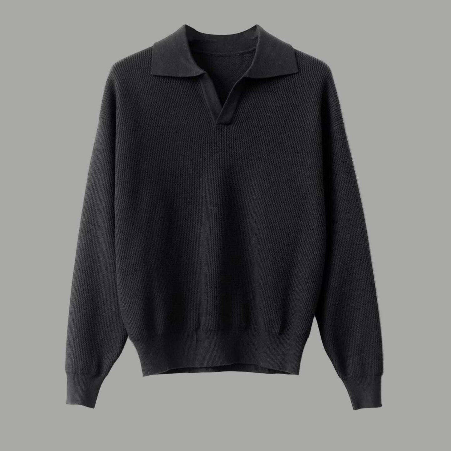 Men's Solid Color Loose Long Sleeves Polo Sweater