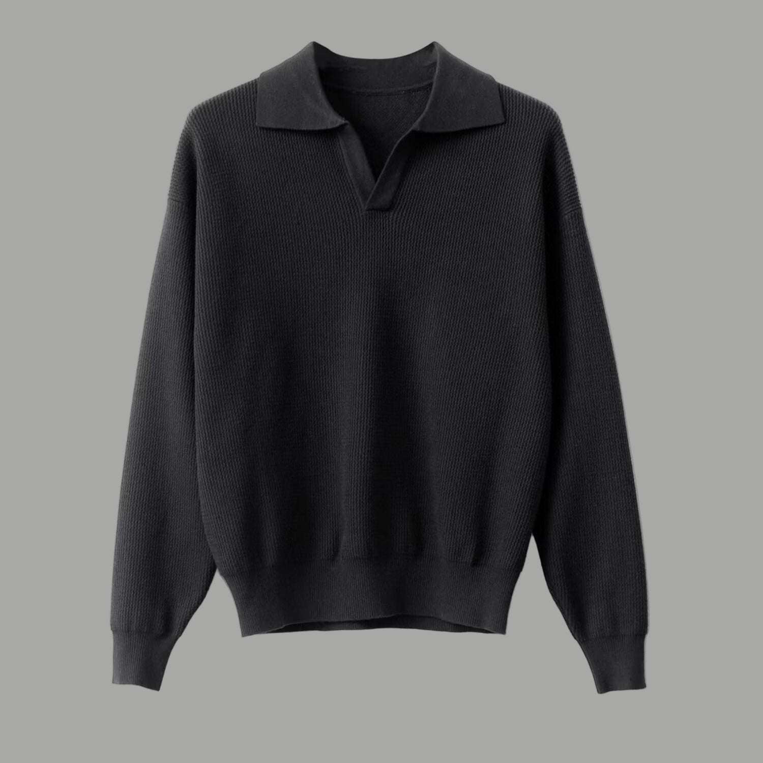 Men's Solid Color Loose Long Sleeves Polo Sweater