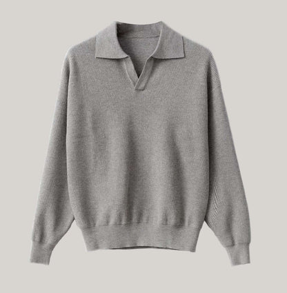 Men's Solid Color Loose Long Sleeves Polo Sweater