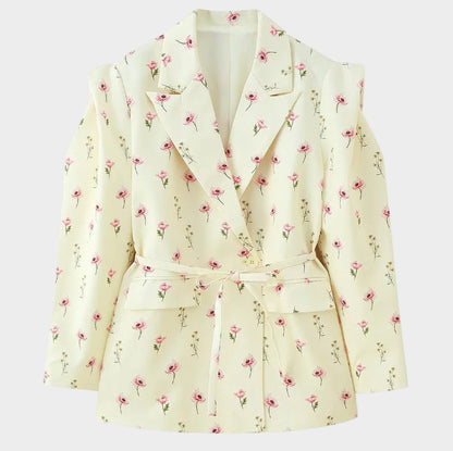 Floral patterned blazer on a white background