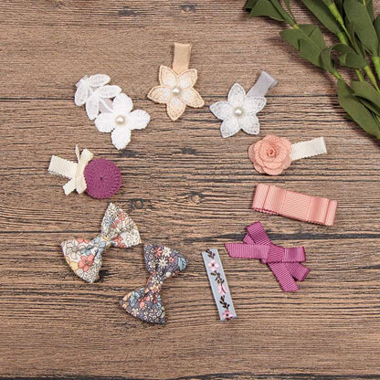 Girls Flower Bow Tie Lace Pearl Barrettes Hair Accessories Set - ChoreGirl