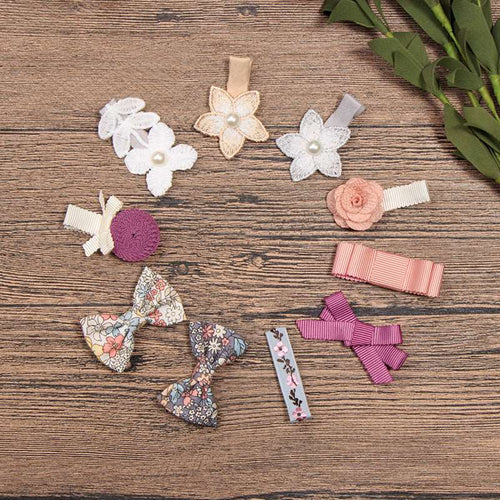 Girls Flower Bow Tie Lace Pearl Barrettes Hair Accessories Set - ChoreGirl