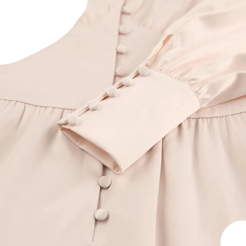 Women's Elegant Single Breasted High Waist Satin Long Dress - ChoreGirl