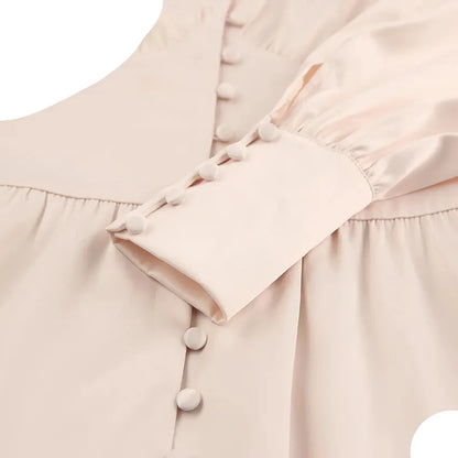 Women's Elegant Single Breasted High Waist Satin Long Dress - ChoreGirl