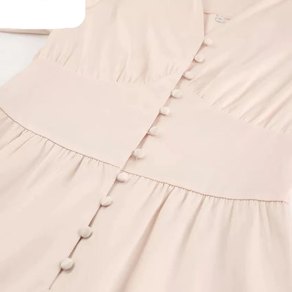 Women's Elegant Single Breasted High Waist Satin Long Dress - ChoreGirl