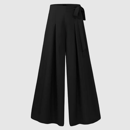 Women’s Elegant Solid Flare High Waist Pleated Wide Leg Pants - ChoreGirl
