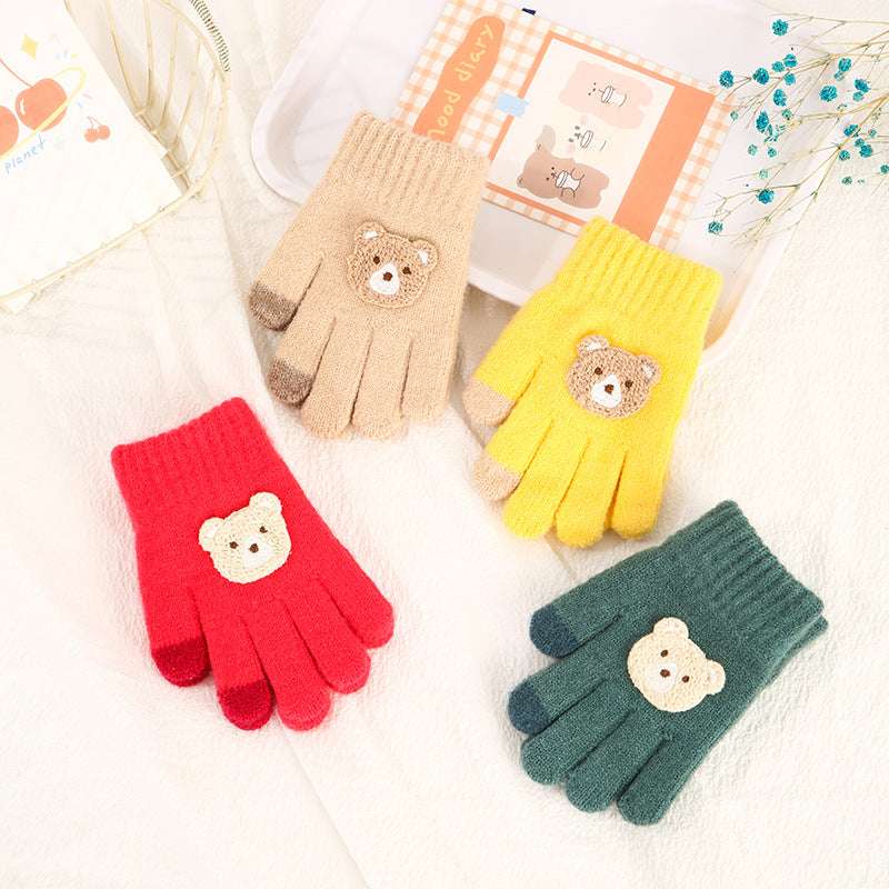  Kids Five Finger Knitted Wool Gloves