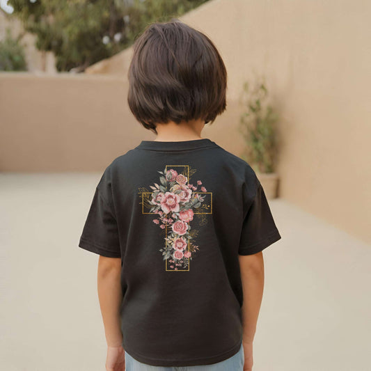 Custom Kids Blooming Cross Heavy Cotton Tee | PERSONALIZED - ChoreGirl