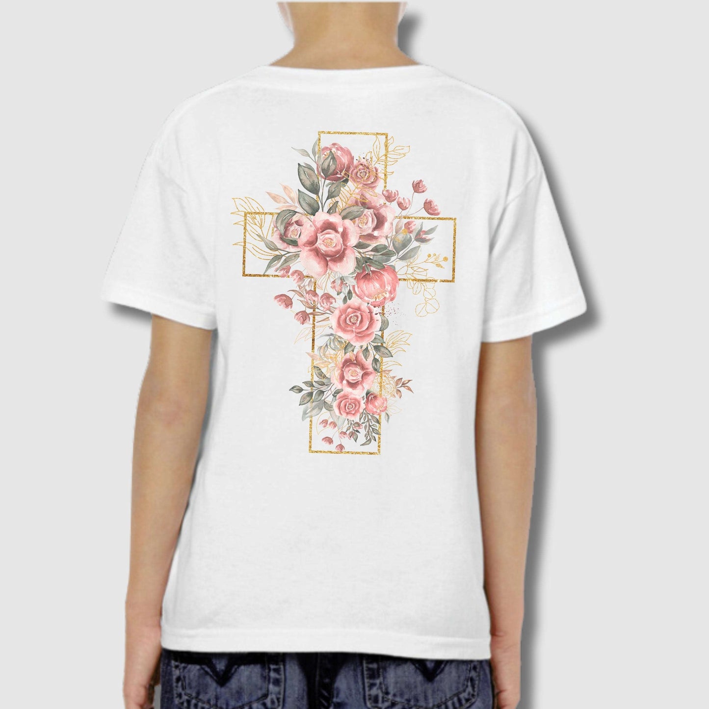Custom Kids Blooming Cross Heavy Cotton Tee | PERSONALIZED - ChoreGirl