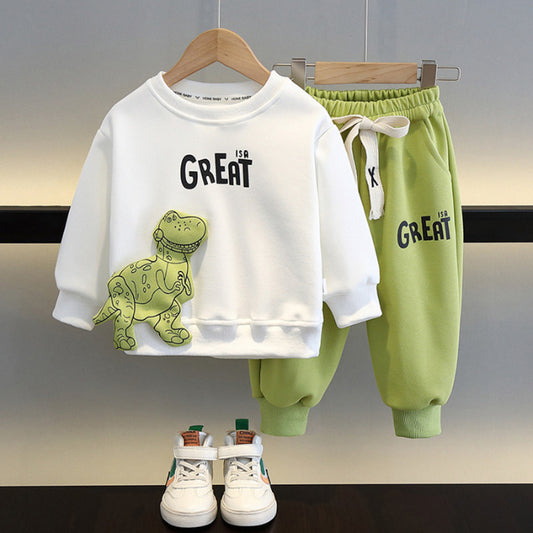 Boy's Casual Dinosaur Sweatshirt and Sweatpants Two Piece Outfit Set - ChoreGirl