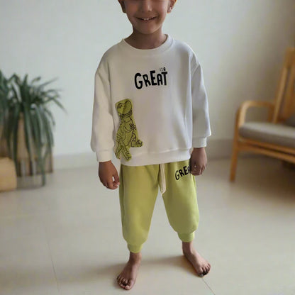 Boy's Casual Dinosaur Sweatshirt and Sweatpants Two Piece Outfit Set - ChoreGirl