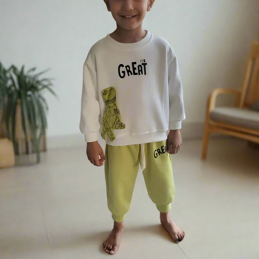 Boy's Casual Dinosaur Sweatshirt and Sweatpants Two Piece Outfit Set - ChoreGirl