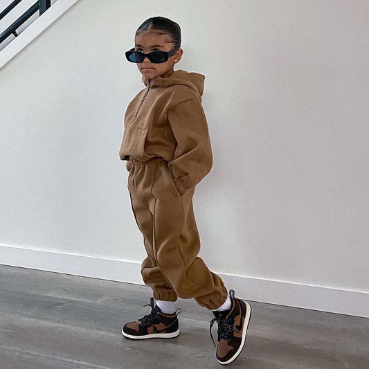 Kids Casual Warm Hoodie and Sweatpants Two Piece Outfit Set - ChoreGirl
