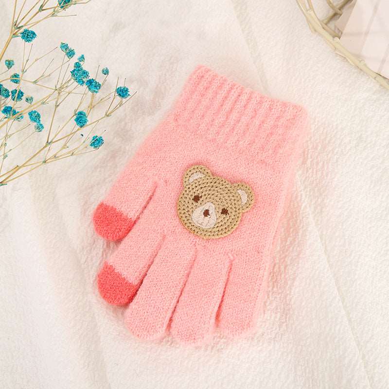 Kids Five Finger Knitted Wool Gloves