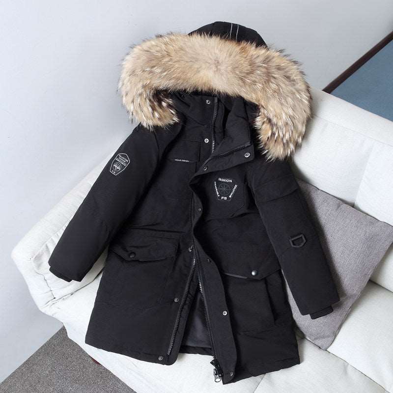 Kids Mid-length Thick Down Coat with Fur - ChoreGirl