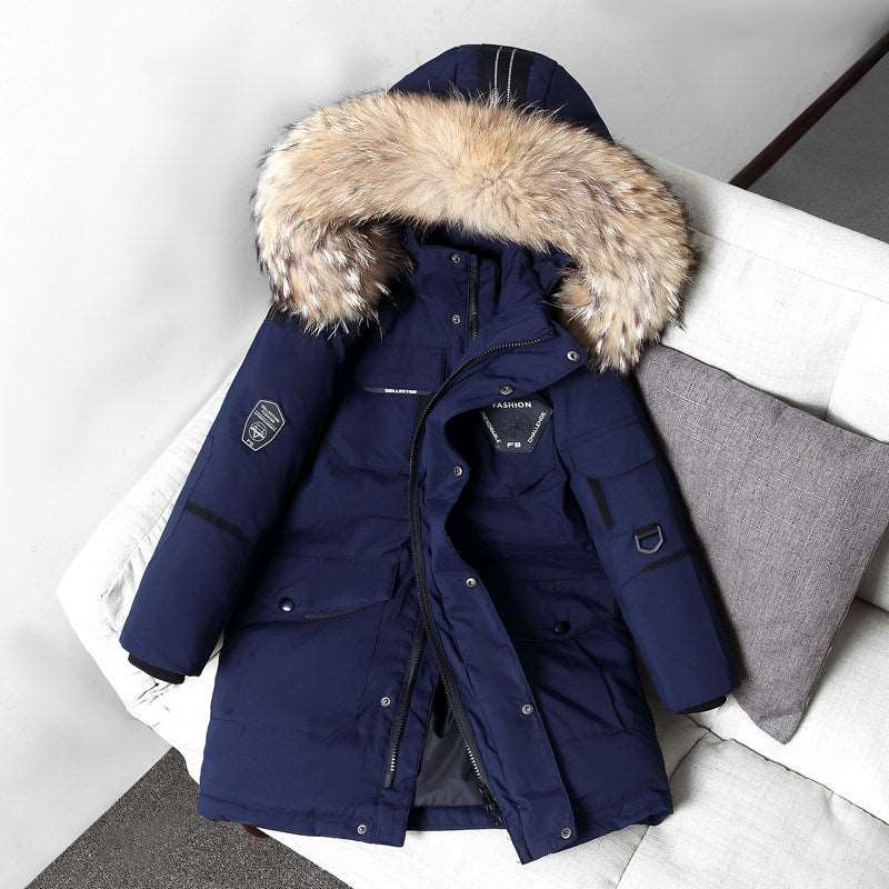 Kids Mid-length Thick Down Coat with Fur - ChoreGirl