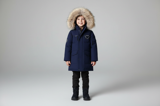 Kids' Mid-Length Down Coat - Warm Fur-Trimmed Winter
