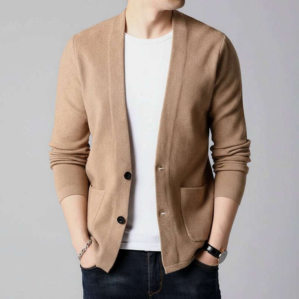 Men's Casual Knit Button-up Cardigan, Slim Fit Style
