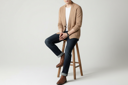 Men's Wool Cardigan - Slim Fit Button-Up Knit Sweater