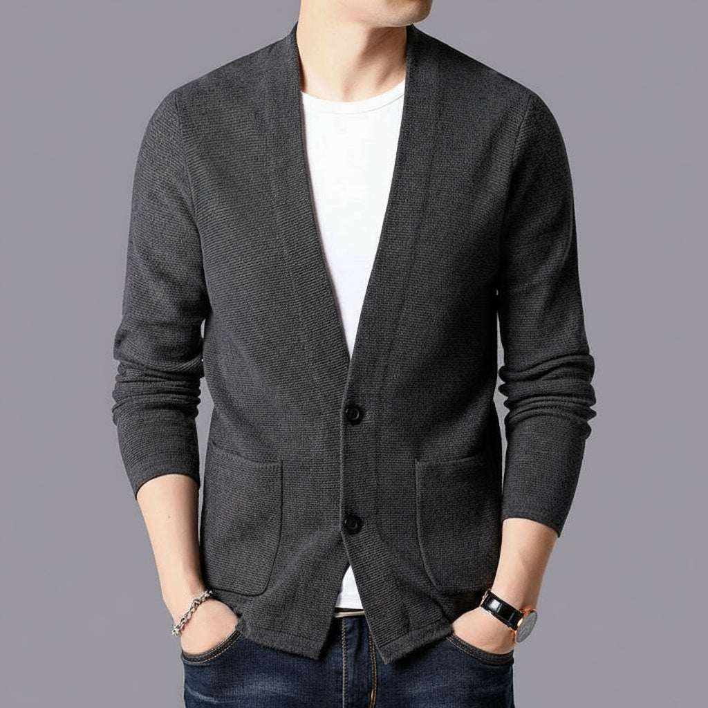 Men's Casual Knit Button-up Cardigan, Slim Fit Style