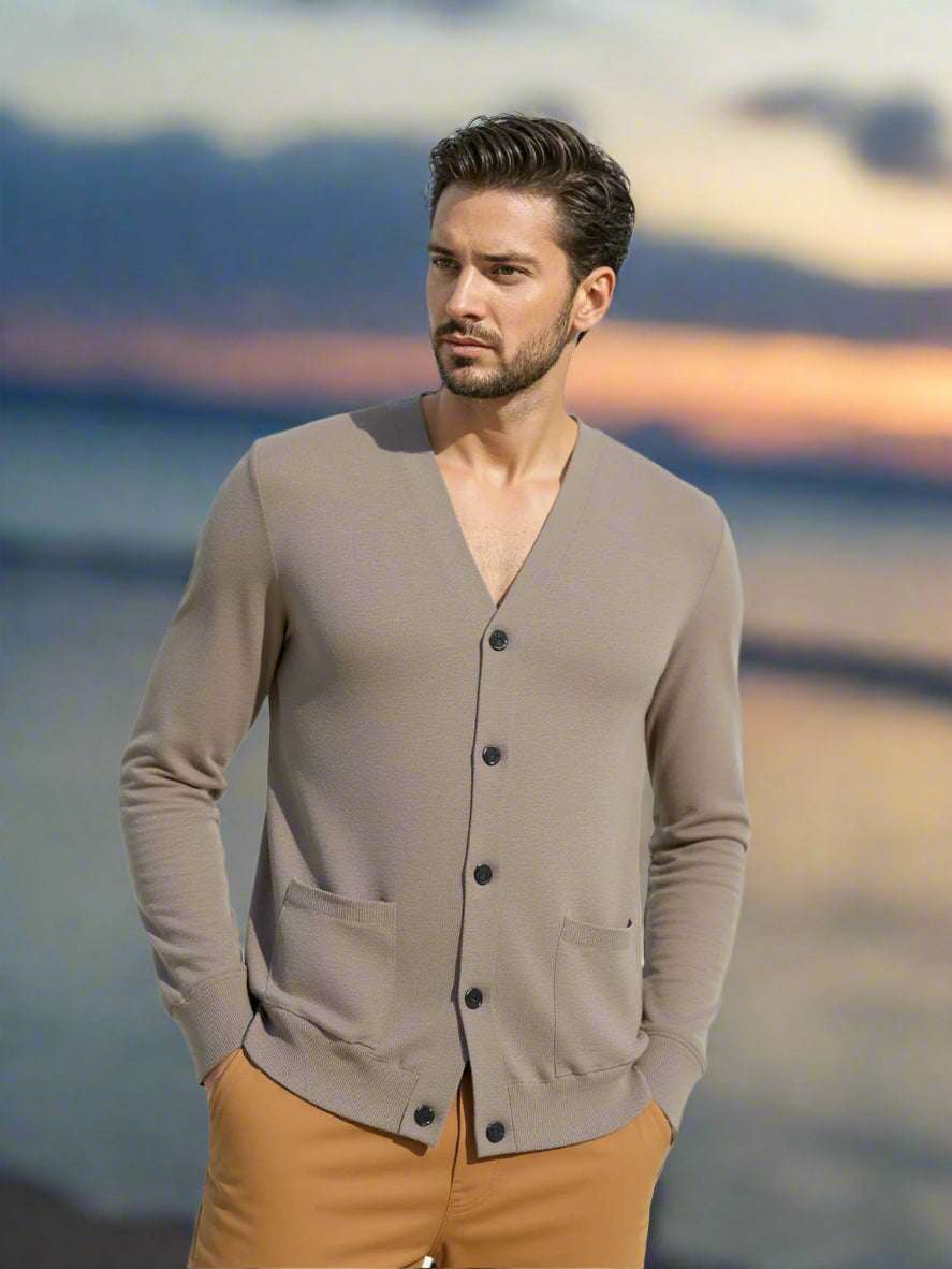 Men's Casual V-neck Wool Knit Cardigan - ChoreGirl