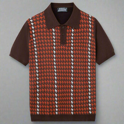 Men's Houndstooth Jacquard High-end Tencel Knitwear Polo Shirt - ChoreGirl