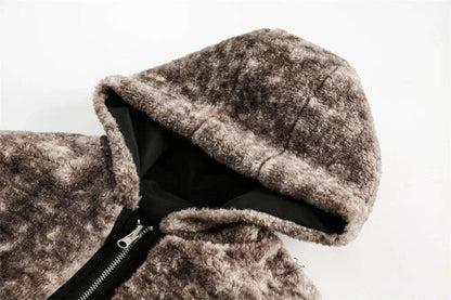 Men's Imitation Fur Leopard Print Double-sided Wear Cotton Coat Jacket with Hood - ChoreGirl