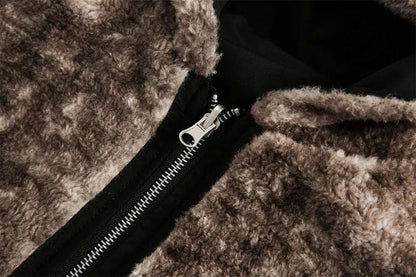 Men's Imitation Fur Leopard Print Double-sided Wear Cotton Coat Jacket with Hood - ChoreGirl