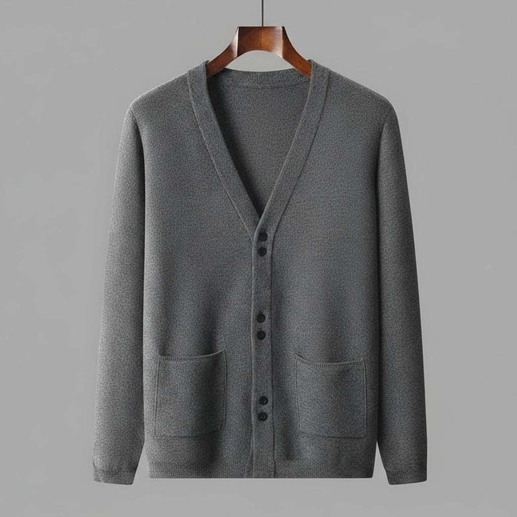 Men's Loose Fit V-neck Solid Color Knitted Cardigan