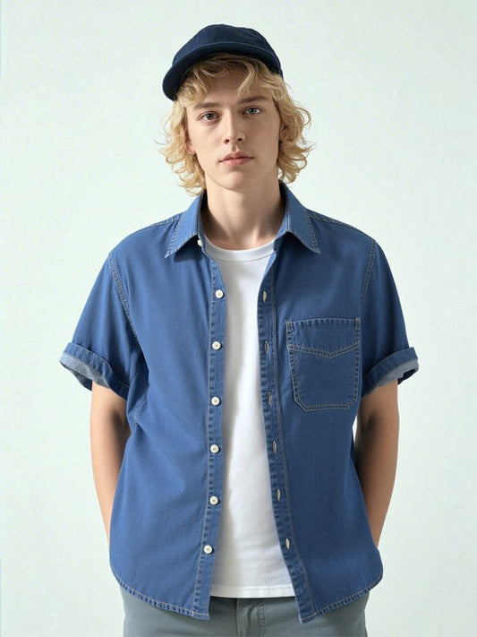 Men's Retro Denim Short Sleeve Shirt - ChoreGirl