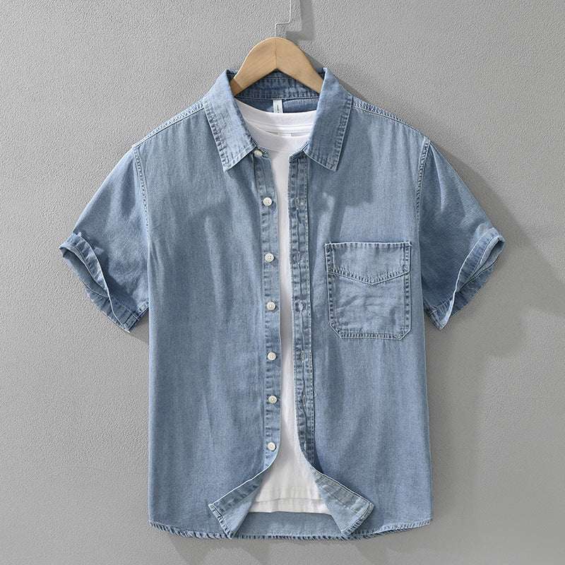 Men's Retro Denim Short Sleeve Shirt - ChoreGirl