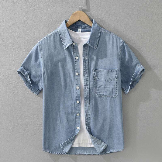 Men's Retro Denim Short Sleeve Shirt - ChoreGirl