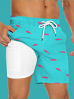 Schnelltrocknende Badeshorts für Herren mit Haifischmotiv, Kordelzug, Kompressionsfutter und Reißverschlusstaschen