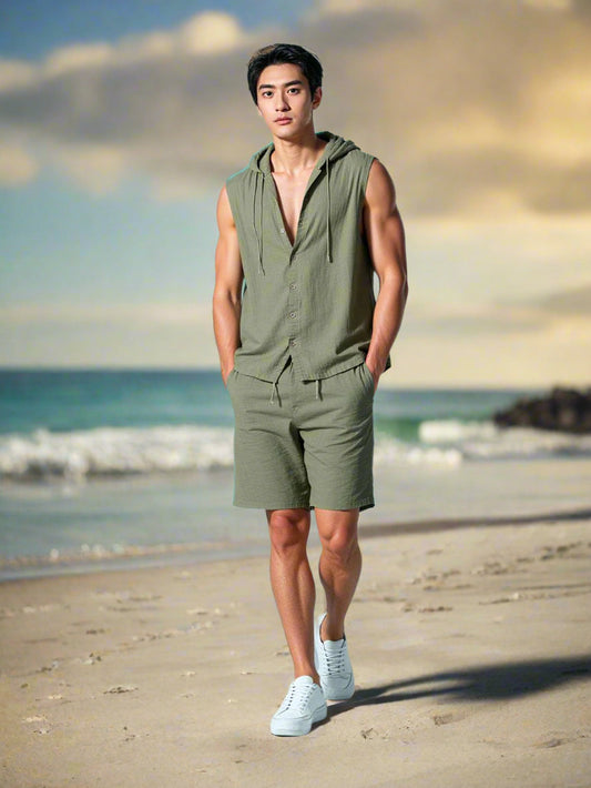 Men's Sleeveless Shirt and Shorts Summer Outfit Set - ChoreGirl