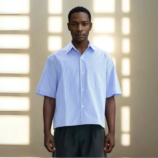 Men's Striped Loose Fit Short Sleeve Short Cut Shirt - ChoreGirl