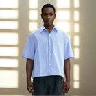 Men's Striped Loose Fit Short Sleeve Short Cut Shirt