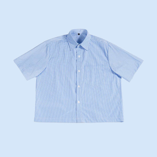 Men's Striped Loose Fit Short Sleeve Short Cut Shirt - ChoreGirl