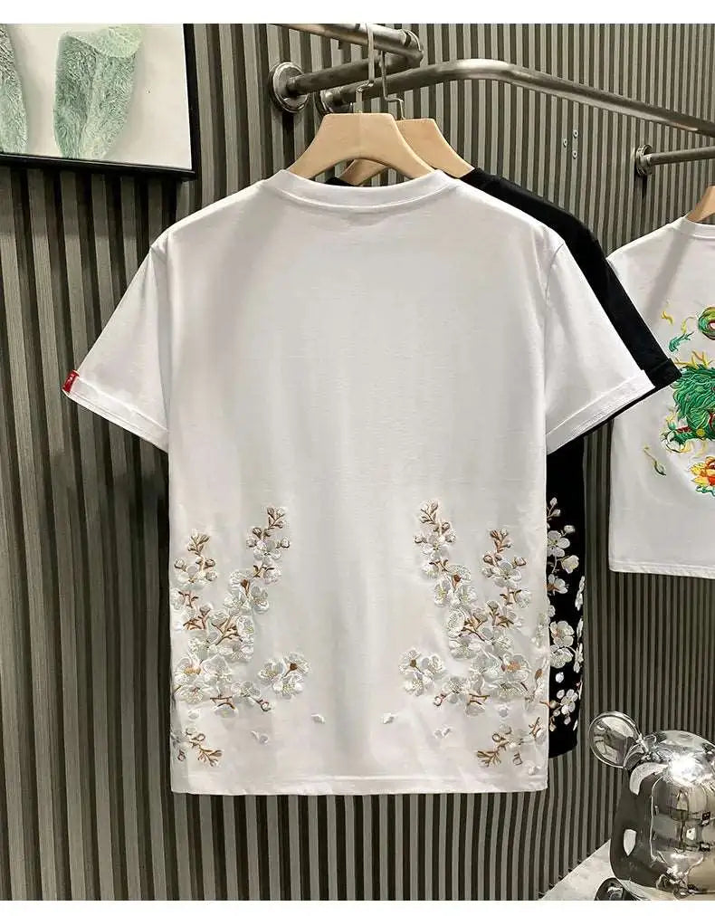 Men's Trendy Embroidery Flowers T-Shirt - ChoreGirl