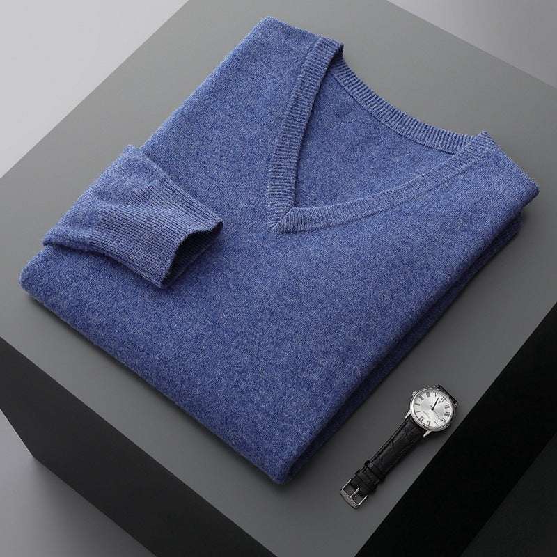 Men's V-neck Knit Wool Sweater - ChoreGirl