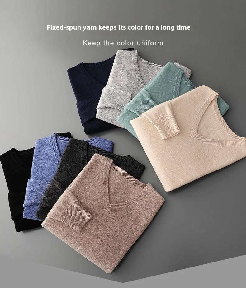 Men's V-neck Knit Wool Sweater - ChoreGirl